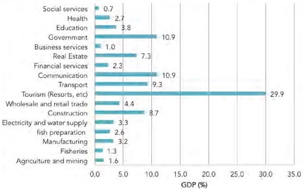 GDP at constant price (million MVR) and growth rate (%). Data source: Domestic National Product 2010